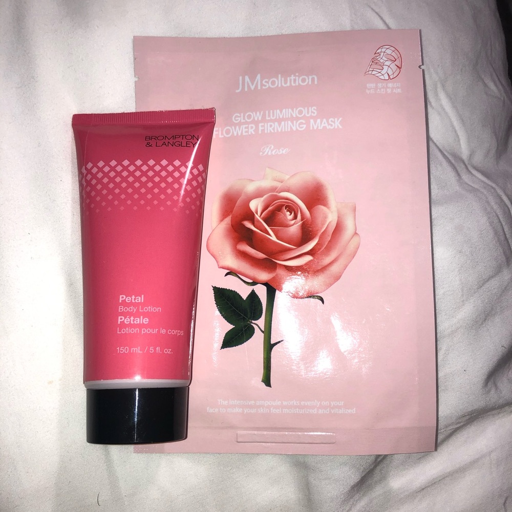 2/$15 set of rose face mask & petal body lotion